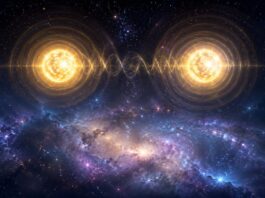 Pulsating Cepheid stars above the Milky Way, for Henrietta Leavitt and standard candles