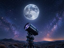 Maksutov-Cassegrain Telescopes: The Planetary Specialist (2026) A Maksutov-Cassegrain telescope aimed at a detailed full Moon